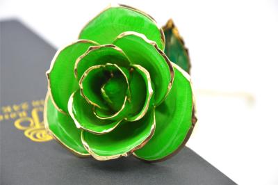 China Green Gold Rose Flower 30*6cm , Real Rose Dipped in 24k Gold Open with Gift bag for sale