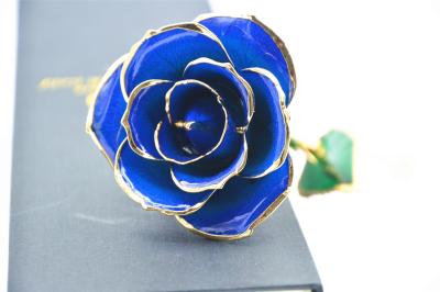 China Dark Blue 24k Gold Rose 30*6cm , Real 24K Gold Dipped Rose Valentine's Day Gifts for sale