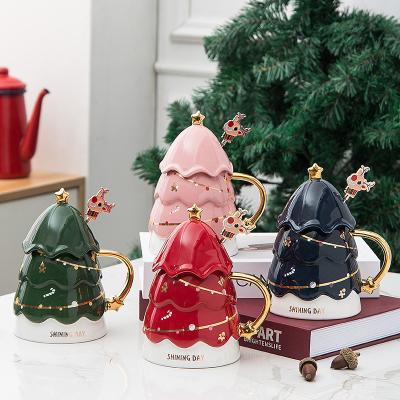 China Feiyou Wholesale Creative Viable Eco Coffee Mug Christmas Tree Ceramic Coffee Mugs With Lid And Handle for sale