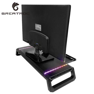 China Large Rock ABS Foldable Laptop Stand with Phone Holder Drawer RGB Light 4 USB Hub Monitor Riser Stand for sale