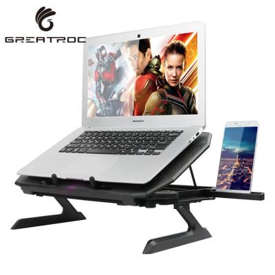 China 11-17 Inch Grand Roc Double Raise Notebook Stand RGB Cooling Fan Portable Laptop Stand with 2 USB Ports Notebook Cooling Stand for sale