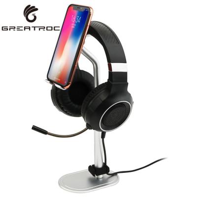 China Large Eco-friendly Roc soporte Para telefonos 2 in 1 headphone holder with phone tablet stand height adjustable headphone holder for sale