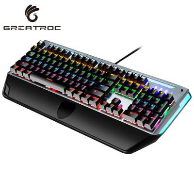 China Grand Roc OEM/ODM Metal Gaming Accessories 104 Keys Blue Switch Mechanical Keyboard Wired USB RGB LED Backlit Computer Gaming Keyboard for sale