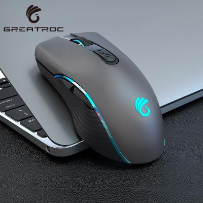 China Game Roc Reasonable Price 1000/1600/2400 DPI Wireless Computer Mouse BT+2.4Ghz Large Adjustable Silent Dual Button Gaming Mouse for sale