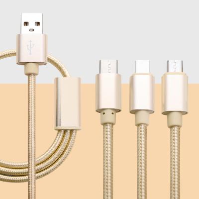 China Multifunctional 3 in 1 2 meters core copper wire anti-interference nylon woven fast charging charger for Android Apple TypeC for sale