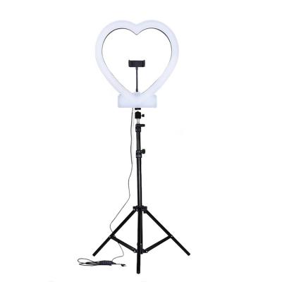 China Instant Photographic Stand Selfie Dimmable LED Ring Light Heart Shaped 14 Inch Lamp Tripod Portable Flexible Phone Holder for sale