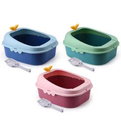 China Plastic Four Seasons Available Semi-closed Large Space Open Spatter PP Plastic Cat Litter Box for sale