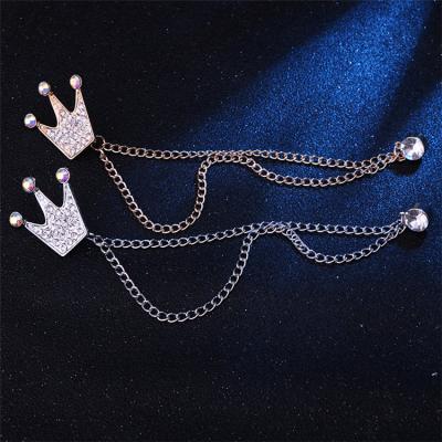 China Small full bodice Diamond Jewelry Tassel Wild Suit male Fashionable Korean noble fashion crown Pin Brooch for sale