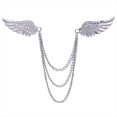 China New Personality Zinc Alloy Gold Brooches Bohemian Chain Brooch Wings Pin Buckle Cothing Accessories for sale