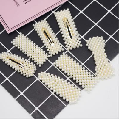 China Beautiful Korean version of the popular geometric wild bow hair clip metal pearl hair clip girl hair clip set for sale