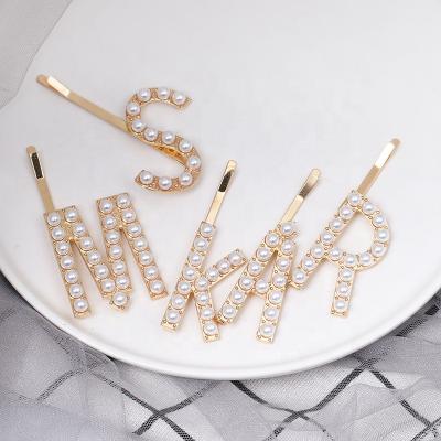 China Fashionable minimalist gold diamonds letters beads simple crystal hairpin girl's R M S K A hair clip for sale