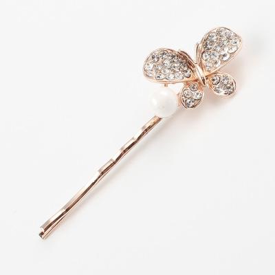 China NEW Korean new hair adorns beautiful headdress girl butterfly rhinestone pearl hairpins side clip for sale