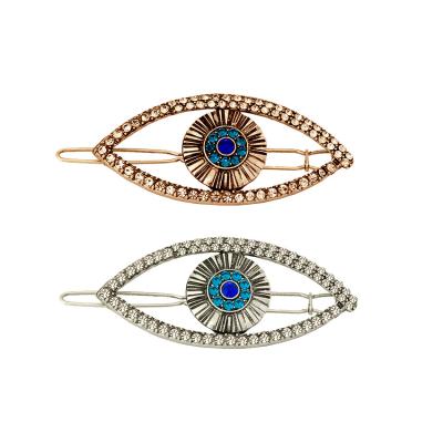 China Fashionable Silver Eye Hairpin Faux Stone Vintage Devil Eye Turkish Alloy Diamond Hairclip for sale