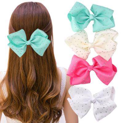 China Fashionable Cute Kids Thread Ribbon Bow Hair Clip Floral Rhinestone Fabric Hairpin for sale