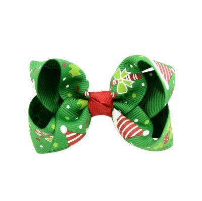 China Fashionable Baby Santa Hair Clip Christmas Ribbon Bow Hairpin Child Print Bow Hair Clip for sale