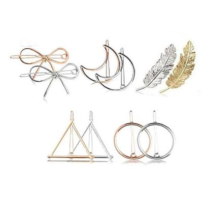 China New factory direct sales alloy custom geometric hair clip triangle moon metal hairpin for girls for sale