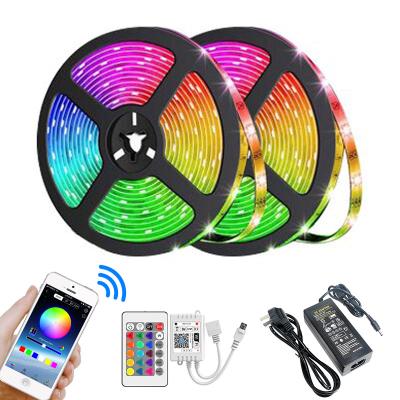 China Dropshipping 12v LANDSCAPE TV Background Light 5m APP 10m LED RGB Remote Control Flexible Smart wifi 150 300 LED Strip Light Kit SMD 5050 for sale