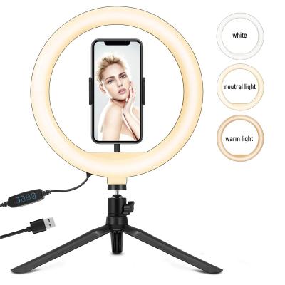 China ABS+PP+Aluminum+LED Lamp Beads 10 Inch Photography Lighting Led Selfie Ring Snap Light With Tripod Stand Phone Holder For Makeup Studio Live Video for sale