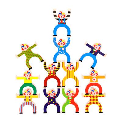 China Toy Clown Wooden Stacking Games Educational Balancing Blocks Set Educational Building Block Game Toys for Children (16pcs/set) for sale