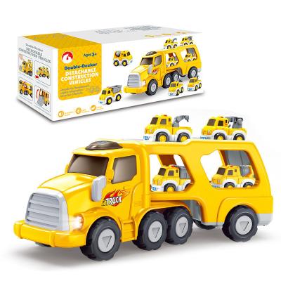 China Eco-friendly Material Truck Vehicle Toy Set Double Deck Transport Cars Toys Plastic Friction Car Truck Toy With Light for sale