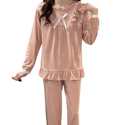 China Factory Wholesale Breathable And Thin Style Simple Home Clothes Women's Lace Lovely Pajama Set for sale