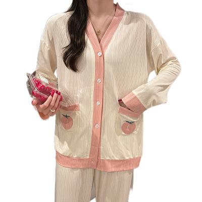 China Factory Customized Large Size Pajamas Womens Breathable Spring Long Sleeved Home Clothes Set for sale