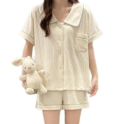 China Breathable Wholesale Customized 2022 Pure Color New Women's Short Sleeve Pajamas And Shorts Clothes Home Set for sale