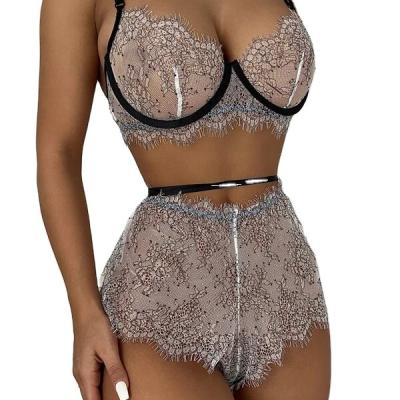 China Breathable Hot Selling Sexy Hot Erotic Lingerie Suggest Sexy Lingerie Transparent Lace Open Bra And Brief Sets for sale