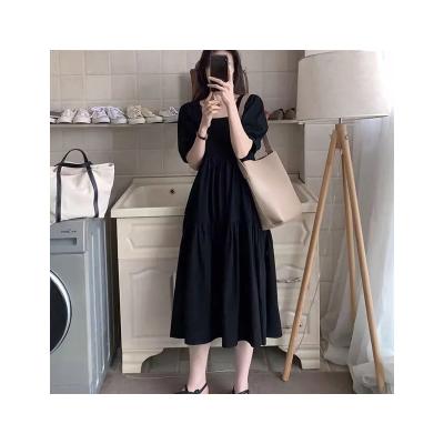 China 2022 Fashion Square Solid Color Short Sleeve Beach Dress Women Dress Clothing Wholesale Anti-wrinkle Long for sale