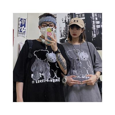 China Vintage Fashion 100 Cotton Street Casual Shirts Couple Oversized Loose T-shirts Set Versatile for sale