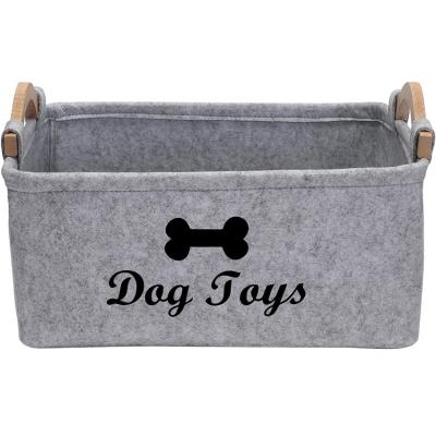 China Wholesale Viable Quality Durable Pet Storage Box Tear Resistant Pet Toy Felt Storage Box With Wooden Handle for sale