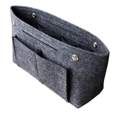 China Lady New Hot Selling Premium Gray Tried Cosmetic Bag Soft And Durable Foldable Felt Makeup Bag Logo Custom Cosmetics Bag Women Makeup for sale