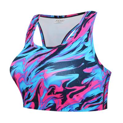 China Breathable Custom Printing Fitness Training Clothes Yoga Tops Ribbed High Strength Support Sports Bra Women for sale