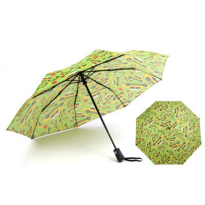 China Hot Sale Minimalist High Quality Unique Design 3 Folds Auto Portable Umbrella With Digital Printing for sale