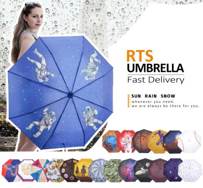 China Minimalist Automatic Portable Compact 3 Fold Windproof Umbrella With Astronaut / Astronaut Logo for sale