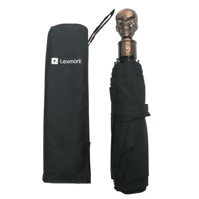 China Unique Umbrella With Skull Head/New Invention Portable Folding Umbrella Unique Umbrella With Metal Skull Head 3 Folds Fully Automatic Portable Umbrella for sale