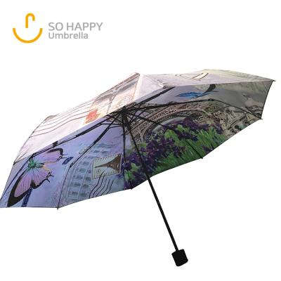 China Hot Selling Custom Manual Minimalist Open And Close 3D Printed Cheap 3-Folding Umbrella for sale