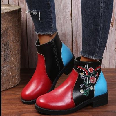 China New Durable Children's Martin Boots Bohemia Stitching Thick Heel Embroidered Short Leather Boots for sale