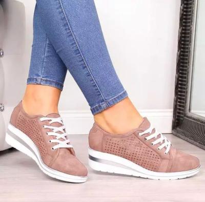 China Fashion Trend Women's Sports Shoes Spring And Autumn New Fashion Slope Heel Cavity Lace-up Outdoor Running Casual Large Size Single Shoes for sale