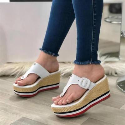 China 2021 Fashion Trend New Summer Fashion Platform Plus Size Wedge Heel Slippers Women's Casual Stepping Flip Flops Sandals for sale