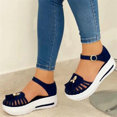 China New Summer Style Fashion Trend Hollow Tassel Platform Sandals Casual Slope With Comfortable Platform Women Plus Size Sandals for sale