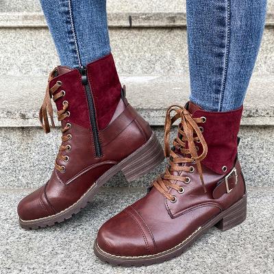 China Autumn and winter 2021 European and American women's large low waist new retro British style mid barrel side zipper boots for sale