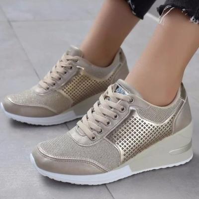 China Chunky sneakers fashion trend spring and Autumn New Fashion Mesh Openwork rhinestone flight knitting running women's single shoes for sale