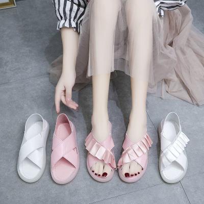 China Summer Ruffle Fashion Leisure Beach Slippers Sandals Women's Flat Bottom Fashion Trend Shoes Daily Comfortable Soft Bottom Vacation Women for sale