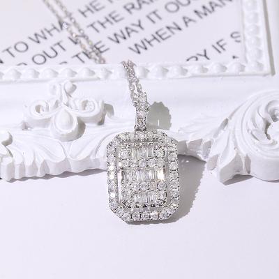 China Solid Color CLASSIC Diamond White Gold Charm Jewelry Square Pendant Necklace for sale