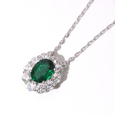 China FFT CLASSIC Cute White Inlaid Green Oval Gem 925 Sterling Silver Jewelry Necklace for sale