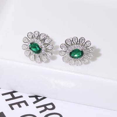 China Wholesale Cute China 925 Sterling Silver Green Vintage Oval Circle Teardrop Drop Earrings for sale