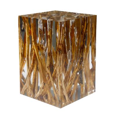 China EUROPEAN Hot Sale Walnut Wood Square Transparent Epoxy Resin Stool for sale