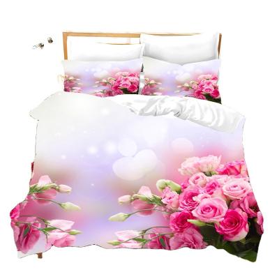 China Digitally Printed 3D Flower Series Nondisposable Customized Polyester Fabric Bedding Set for sale