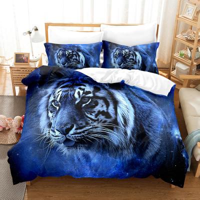 China 100% Custom Nondisposable Comforter Cover Cotton Home King Size Animal Tiger Lion 3d Printed Bedding Set for sale